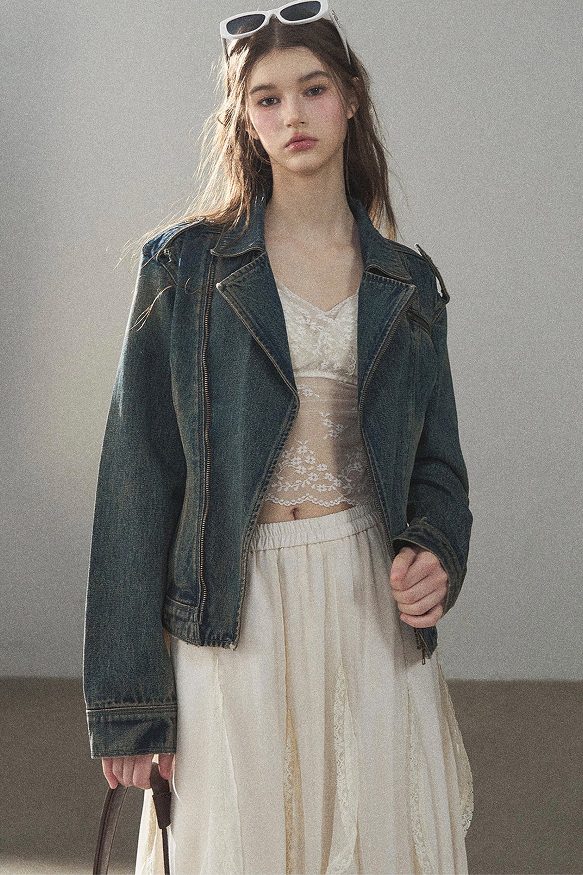Giacca in denim con colletto polo