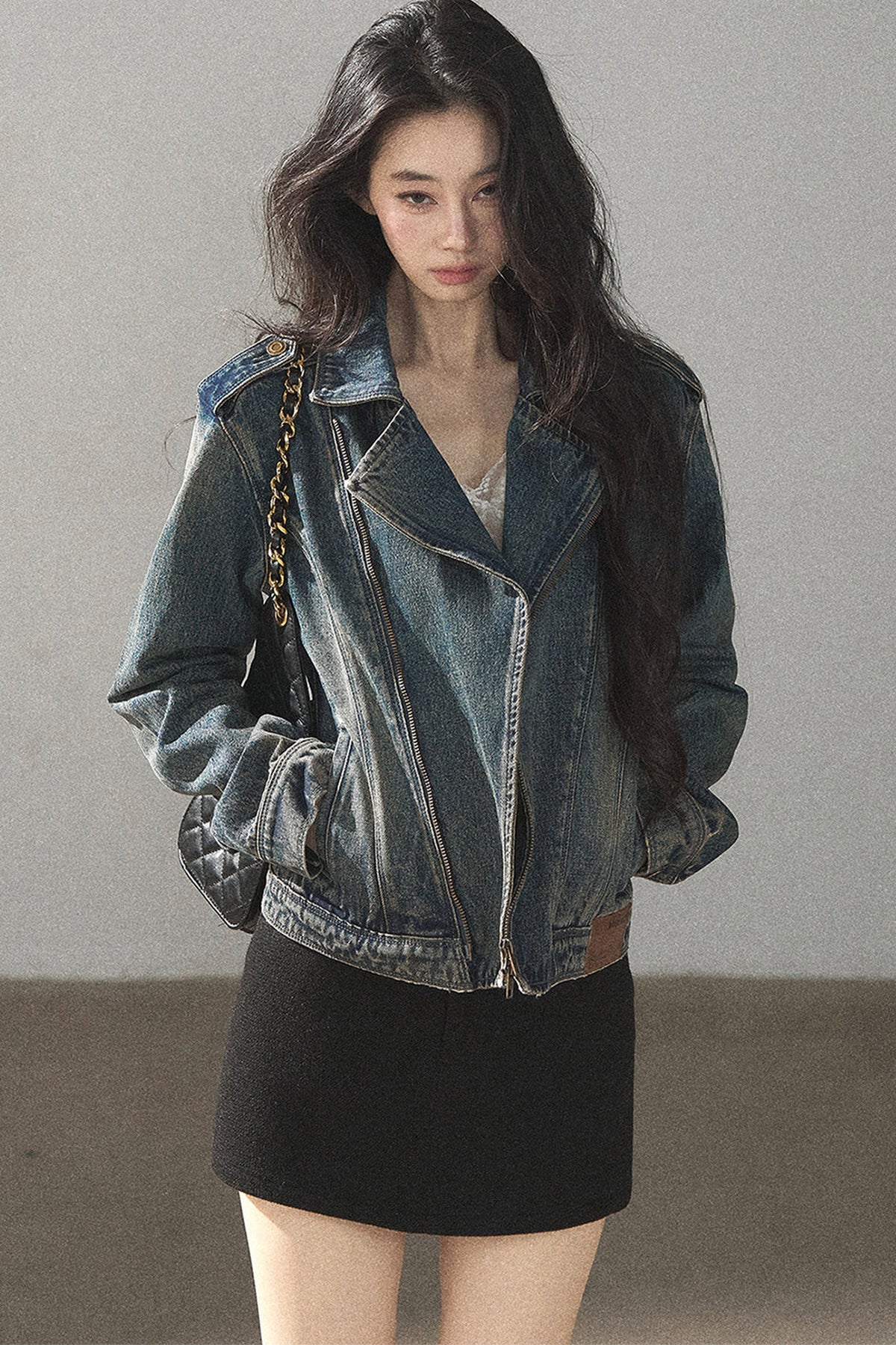 Giacca in denim con colletto polo