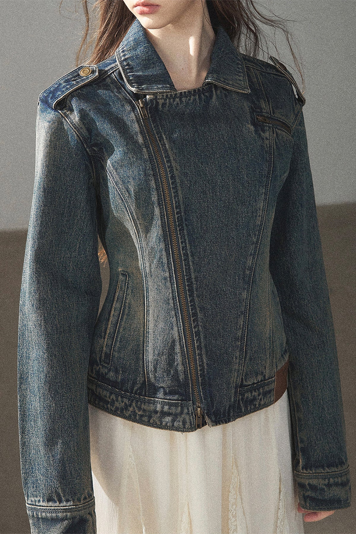 Giacca in denim con colletto polo