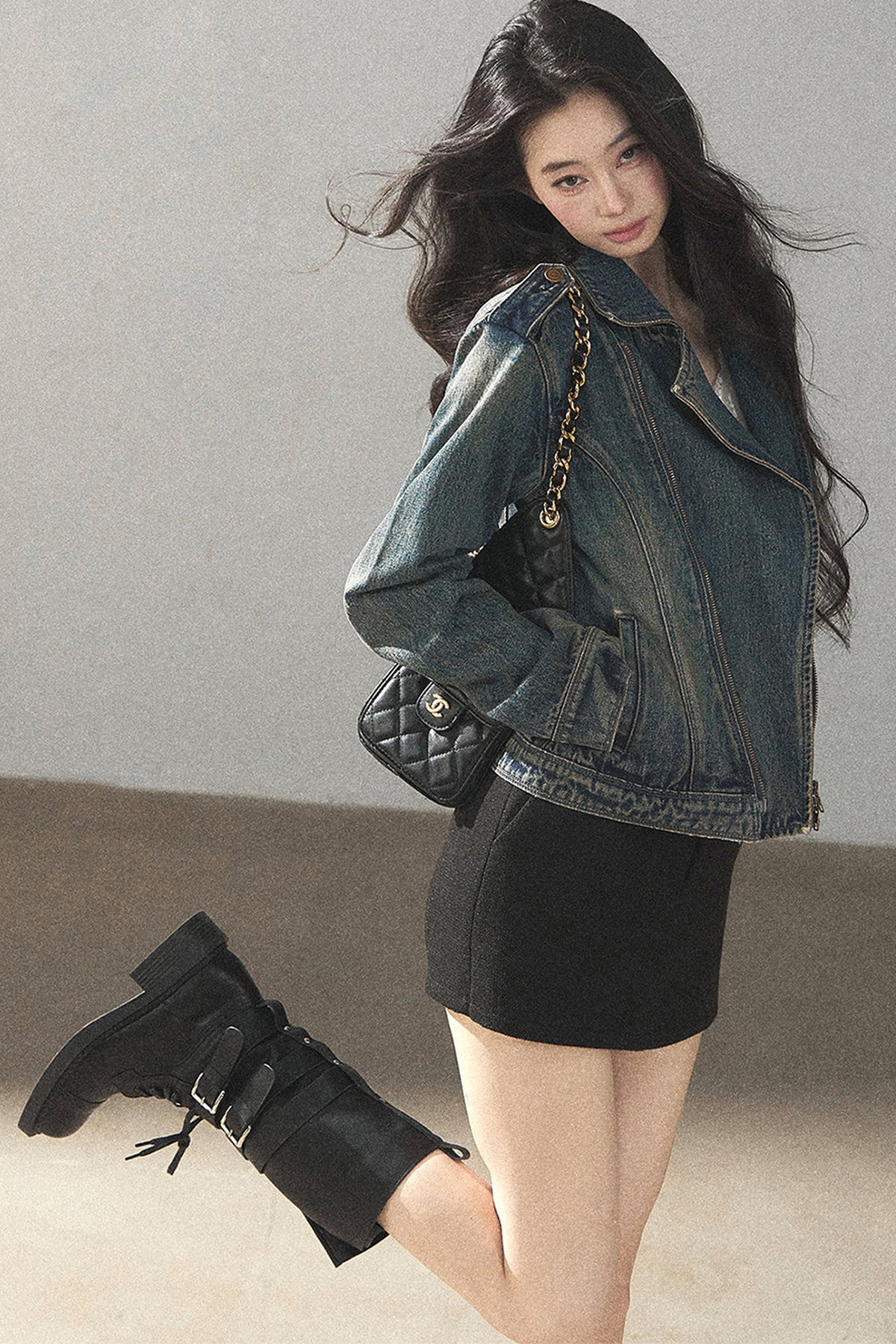 Giacca in denim con colletto polo