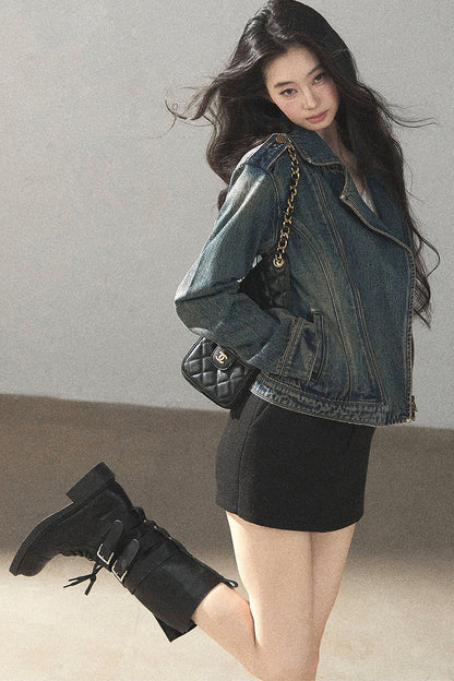 Giacca in denim con colletto polo