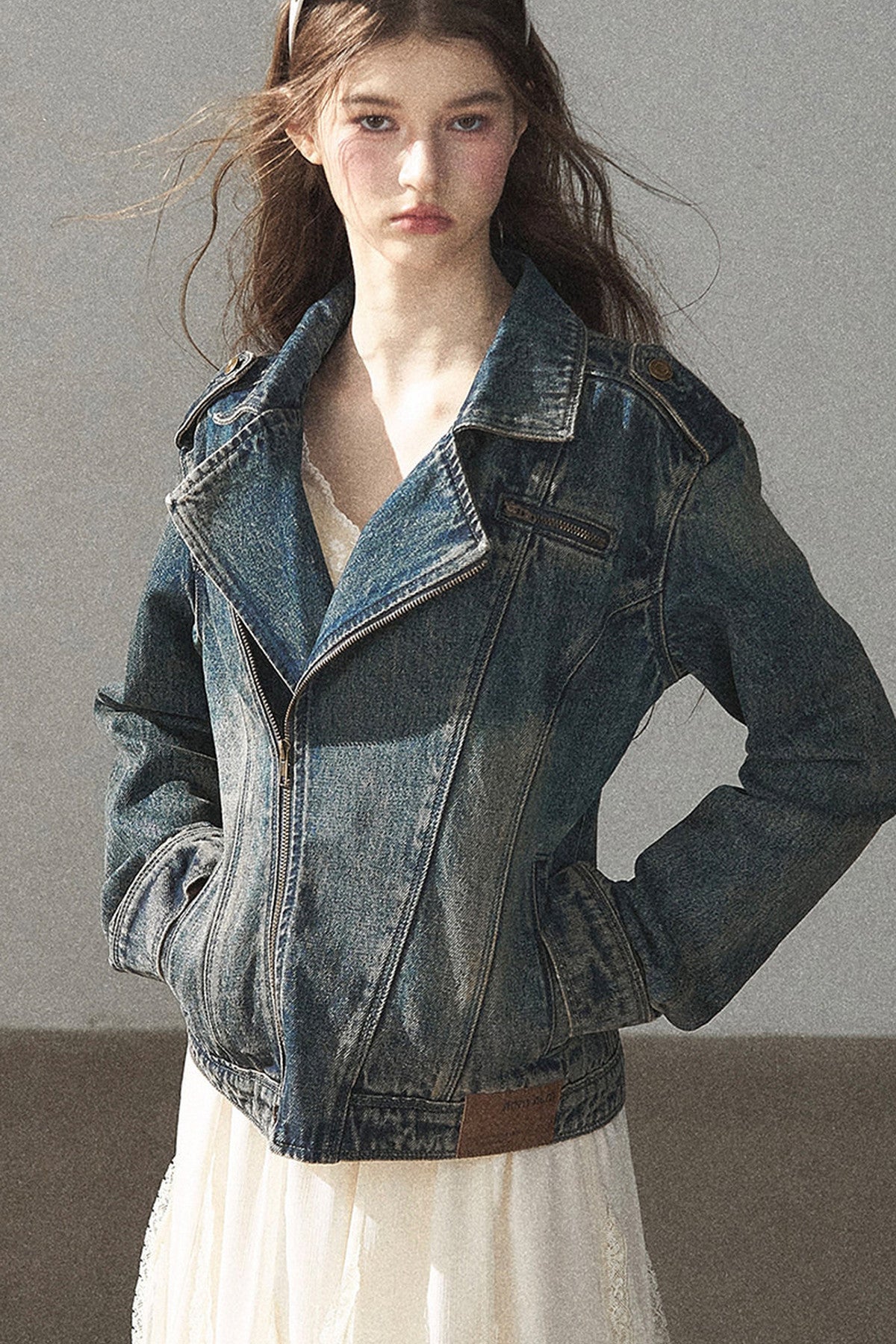 Giacca in denim con colletto polo