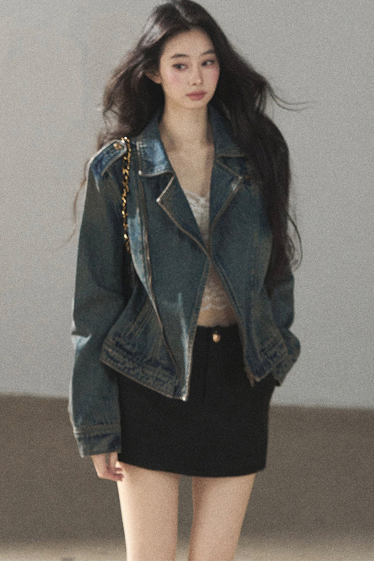 Giacca in denim con colletto polo