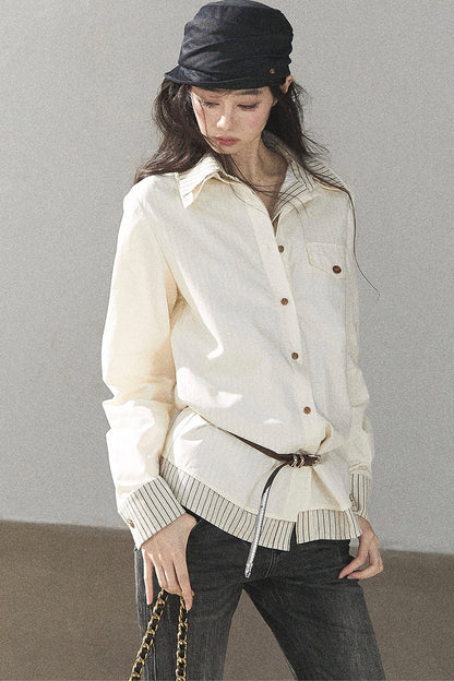 Creamy White Striped Layered-Look Shirt