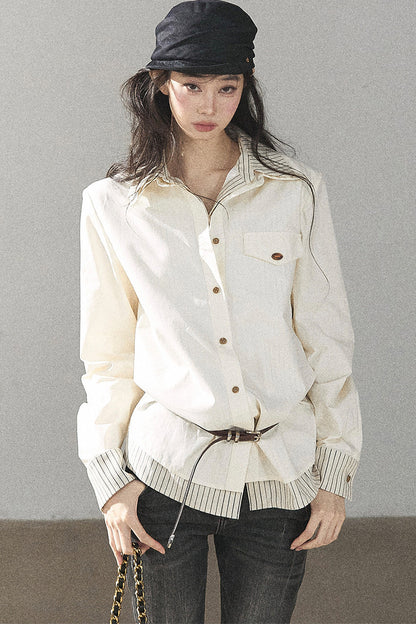 Creamy White Striped Layered-Look Shirt