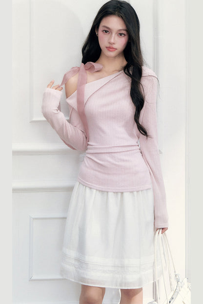 Off-Shoulder Lapel Long Sleeve Top