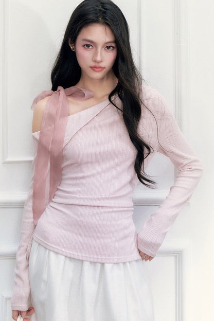 Off-Shoulder Lapel Long Sleeve Top