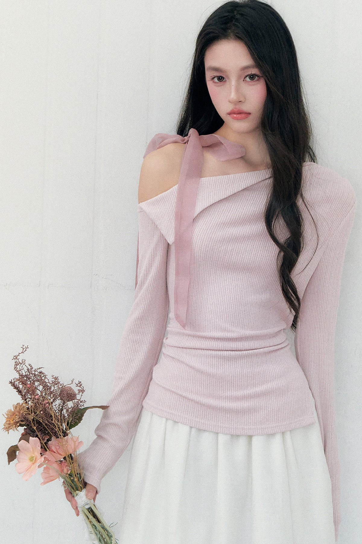 Off-Shoulder Lapel Long Sleeve Top