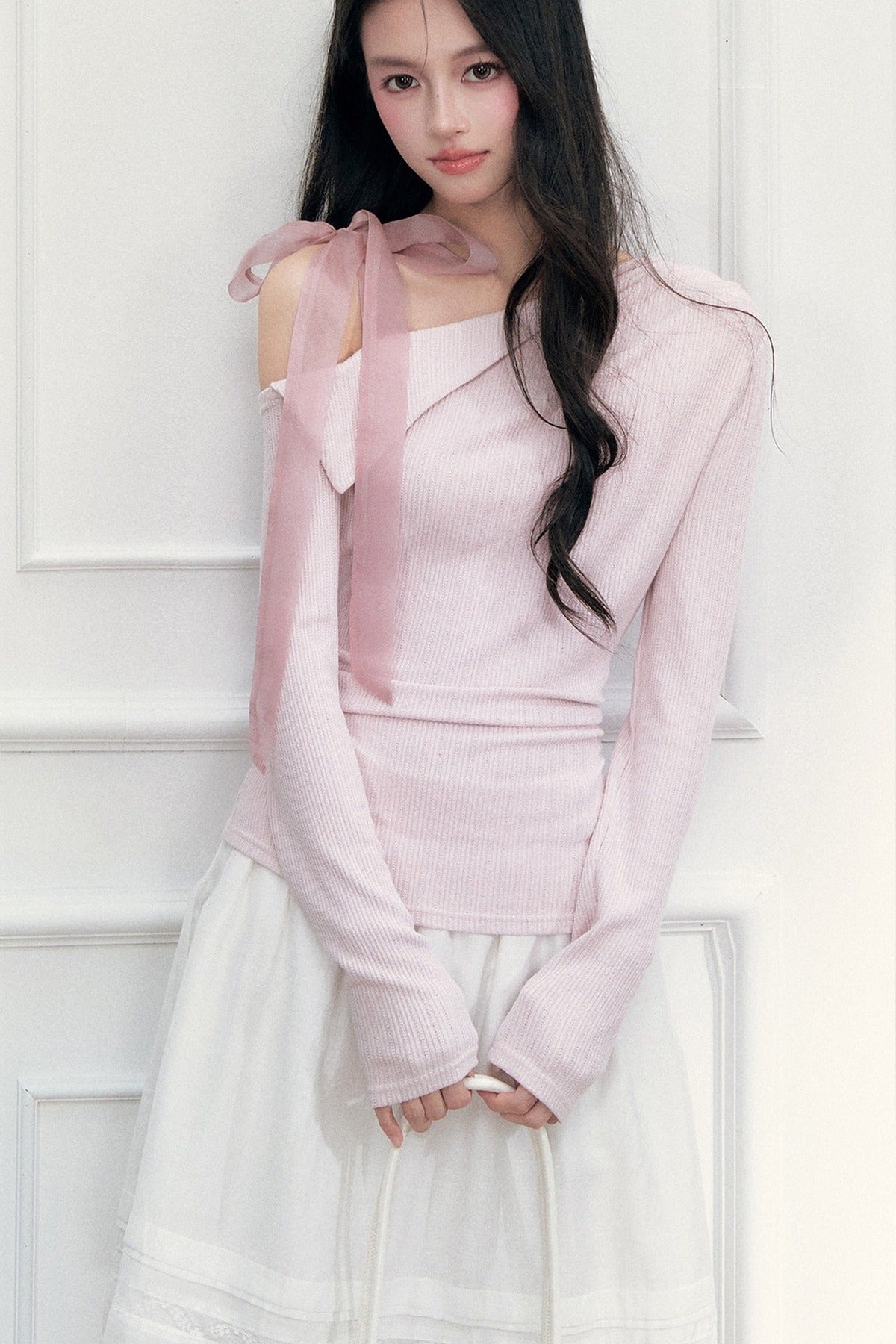 Off-Shoulder Lapel Long Sleeve Top