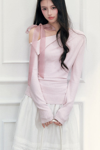 Off-Shoulder Lapel Long Sleeve Top