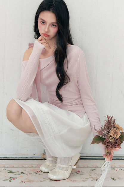 Off-Shoulder Lapel Long Sleeve Top
