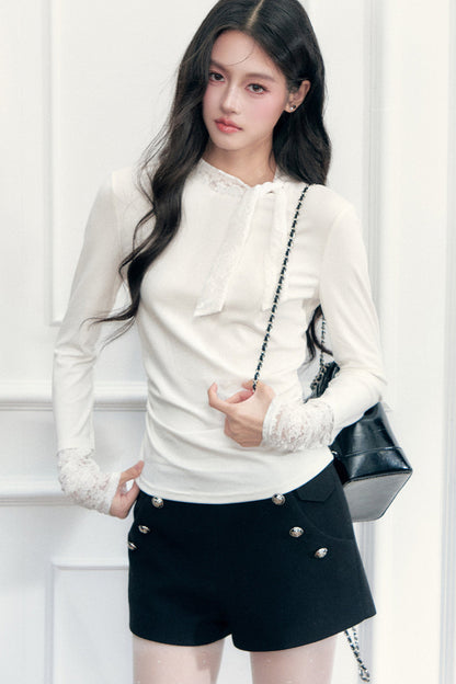 Lace-Up Ruched Long Sleeve T-Shirt