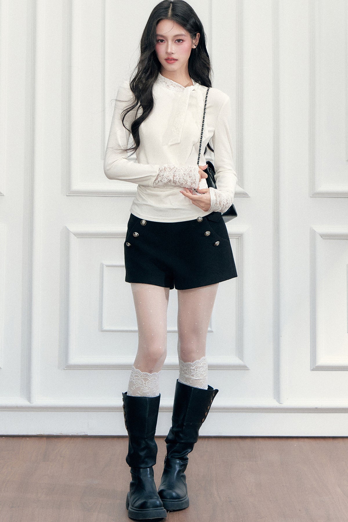 Lace-Up Ruched Long Sleeve T-Shirt