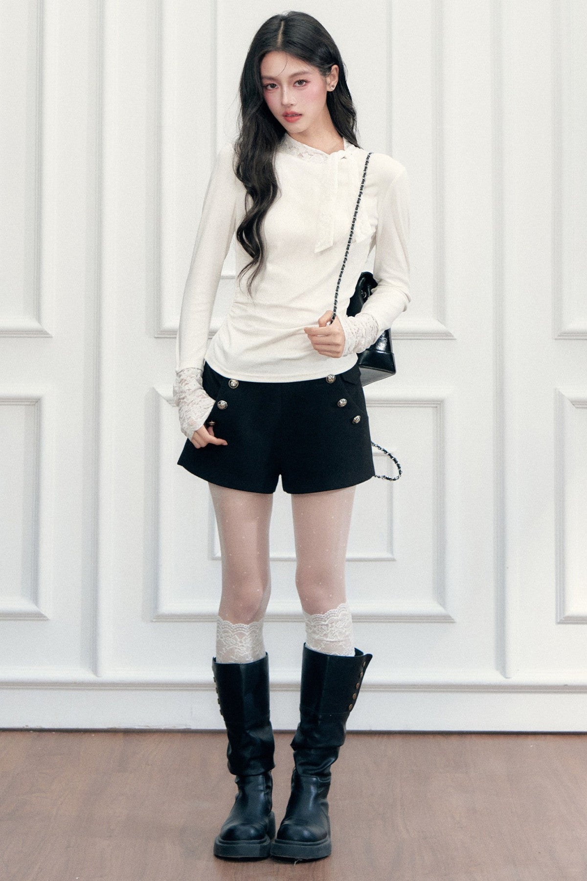 Lace-Up Ruched Long Sleeve T-Shirt