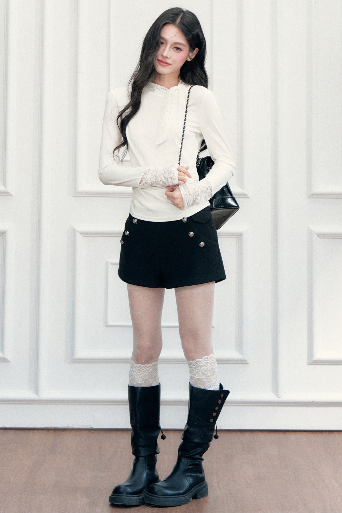 Lace-Up Ruched Long Sleeve T-Shirt