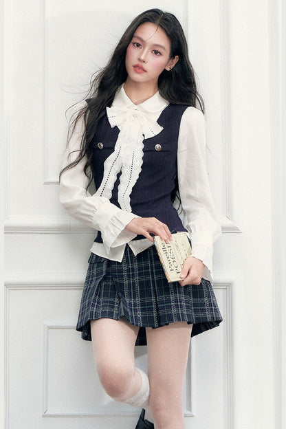Layered-Look Lace Blouse and Skirt Set-Up