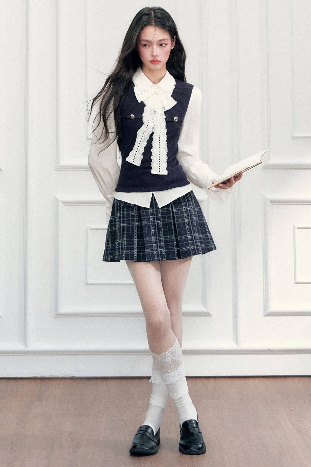 Layered-Look Lace Blouse and Skirt Set-Up
