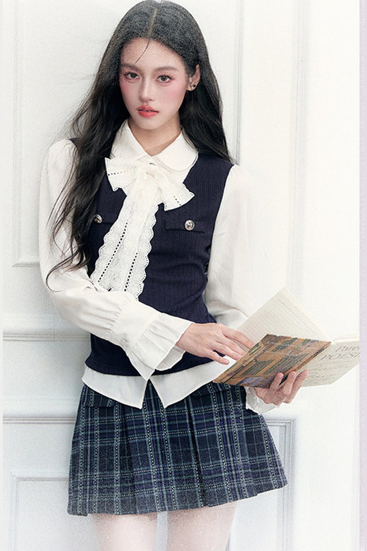 Layered-Look Lace Blouse and Skirt Set-Up