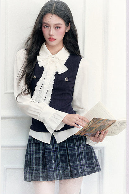Layered-Look Lace Blouse and Skirt Set-Up