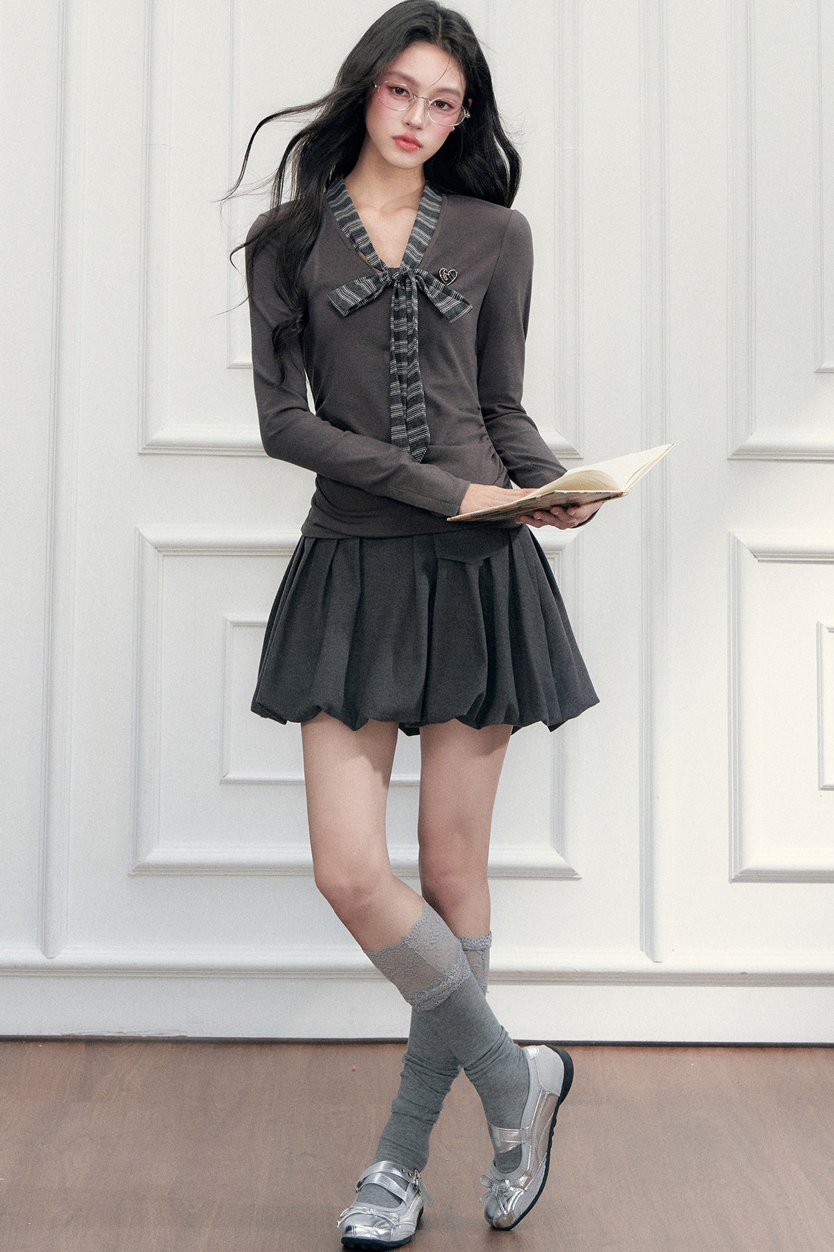Bow Tie Knit Top and Skirt Set-Up