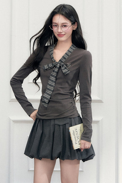 Bow Tie Knit Top and Skirt Set-Up