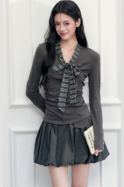 Bow Tie Knit Top and Skirt Set-Up