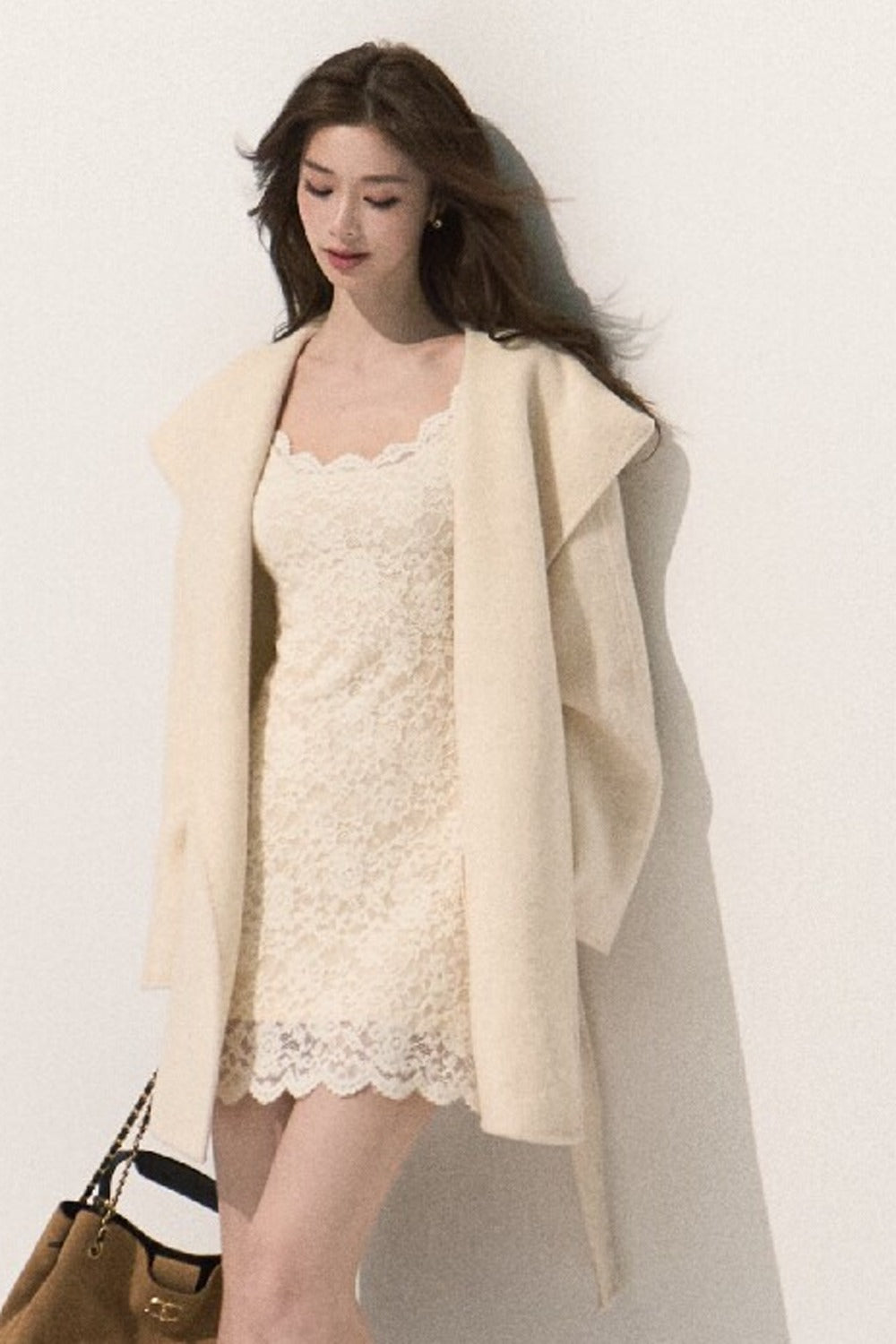 Manteau en laine double face style peignoir