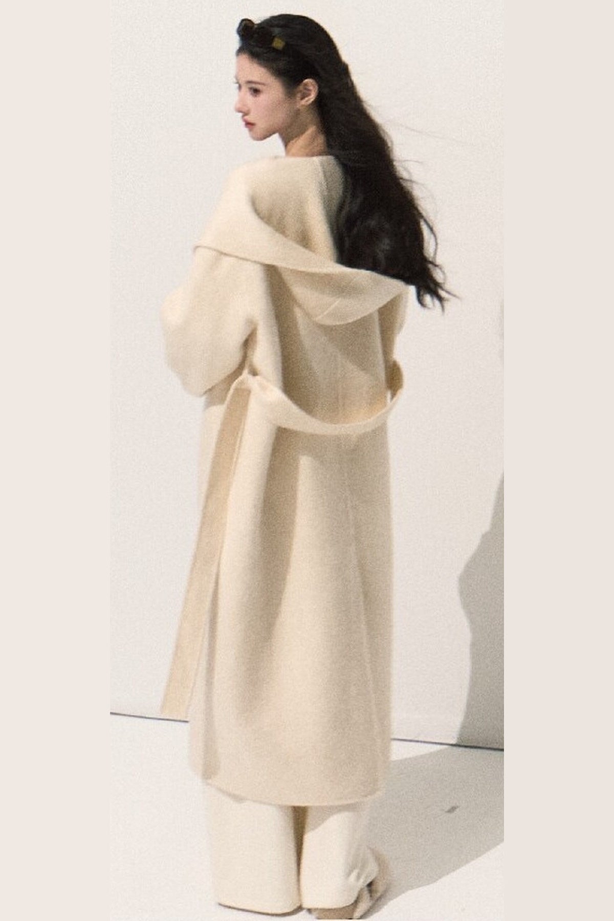 Manteau en laine double face style peignoir