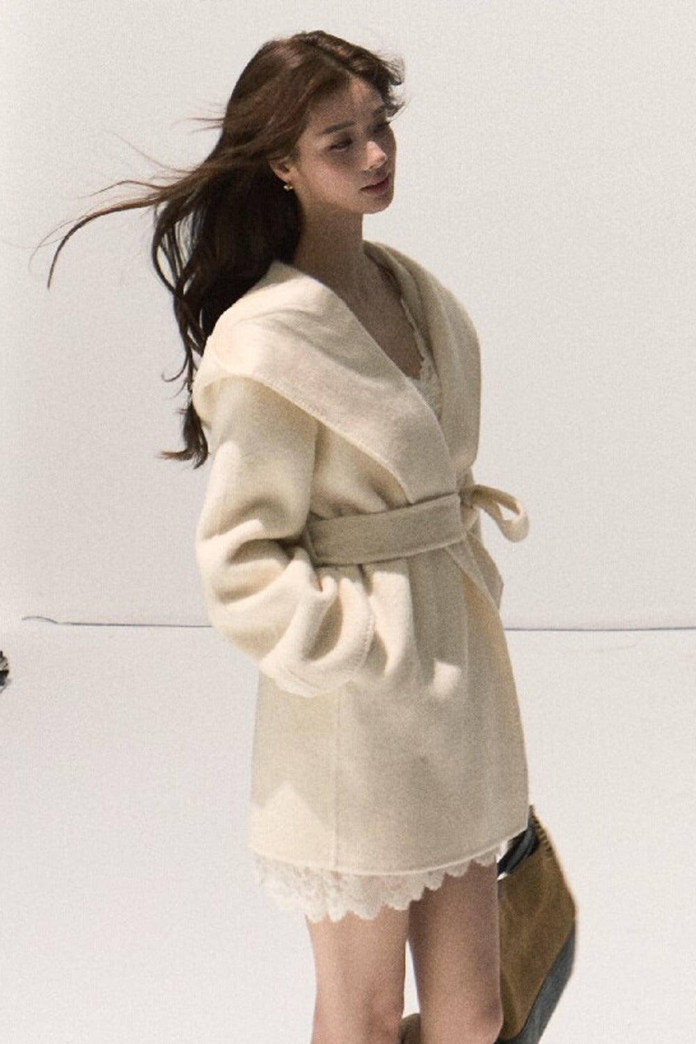 Manteau en laine double face style peignoir