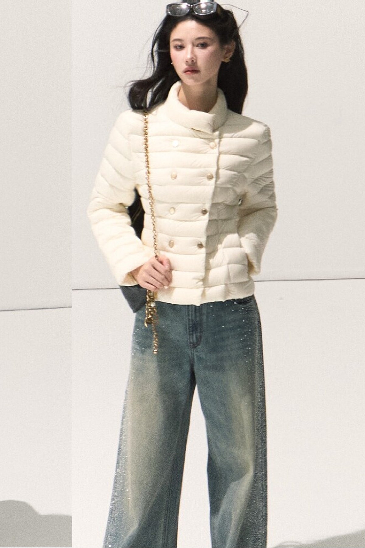 Ribbed Stand Collar Down Jacket