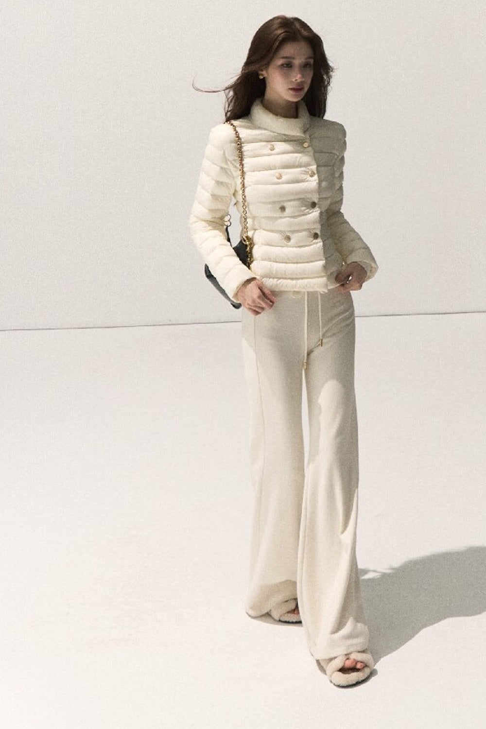 Ribbed Stand Collar Down Jacket