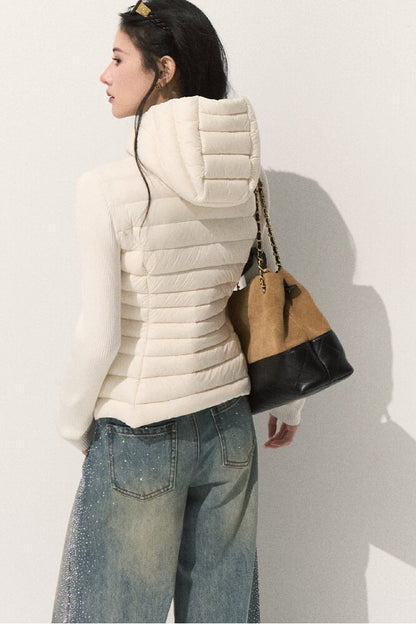 Knitted Patchwork Ribbed Down Jacket