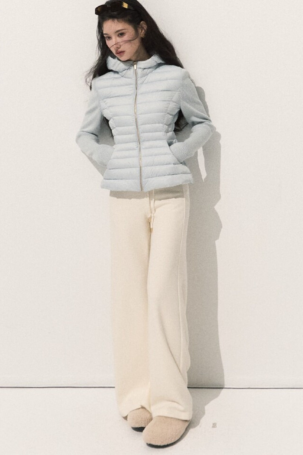 Knitted Patchwork Ribbed Down Jacket