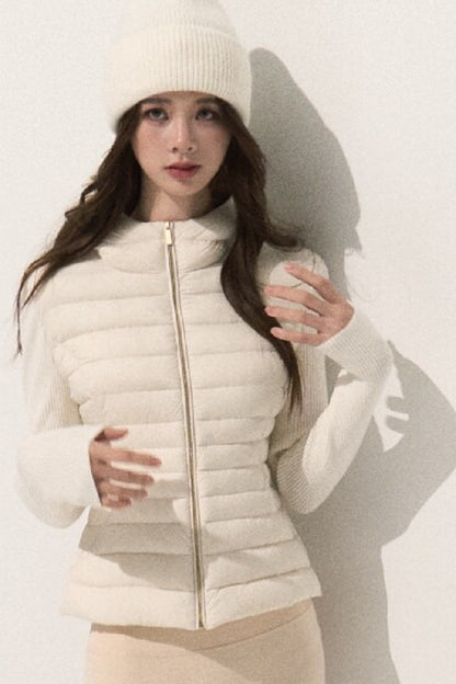 Knitted Patchwork Ribbed Down Jacket