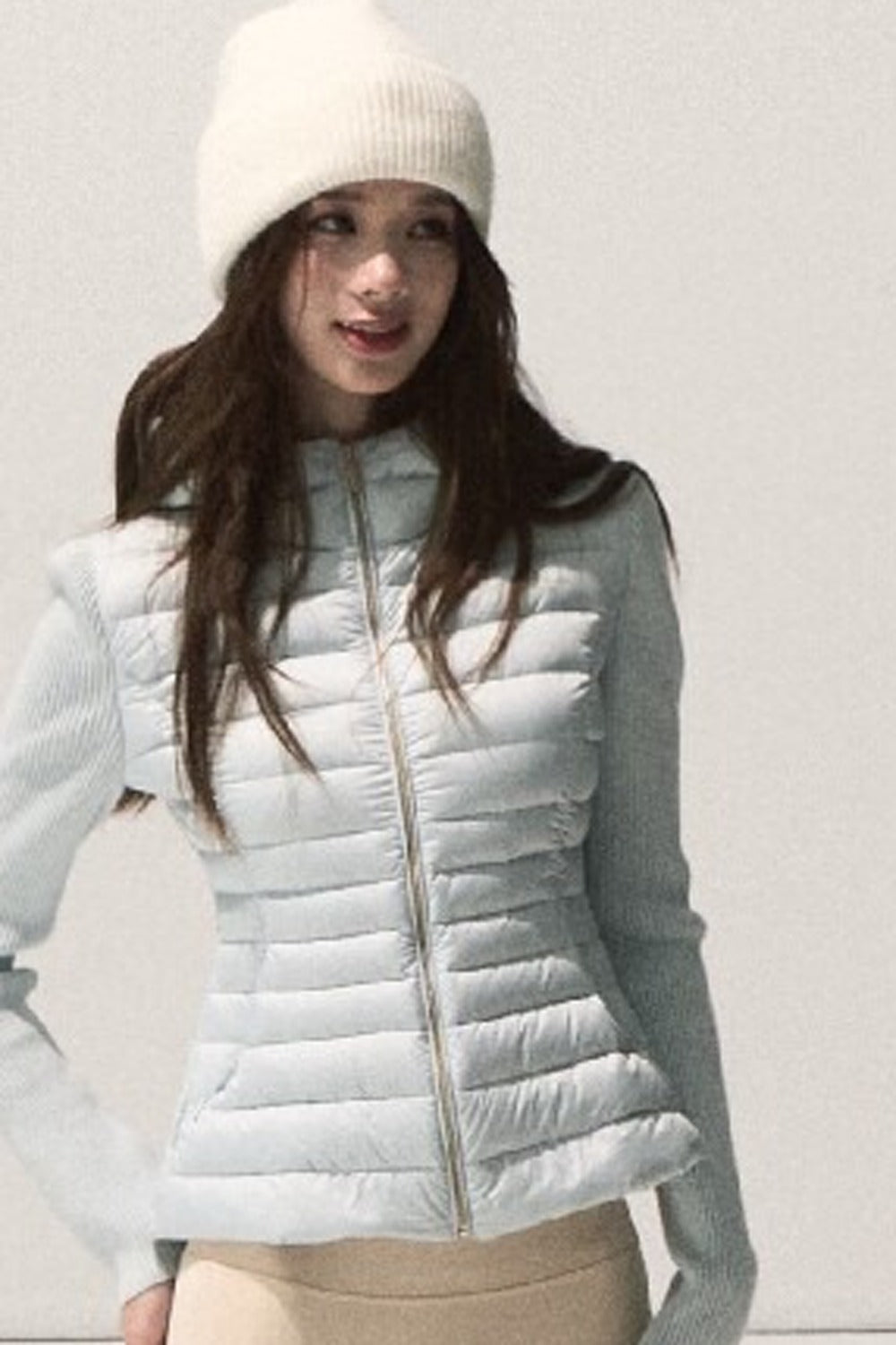 Knitted Patchwork Ribbed Down Jacket