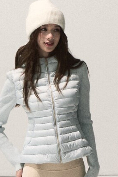 Knitted Patchwork Ribbed Down Jacket