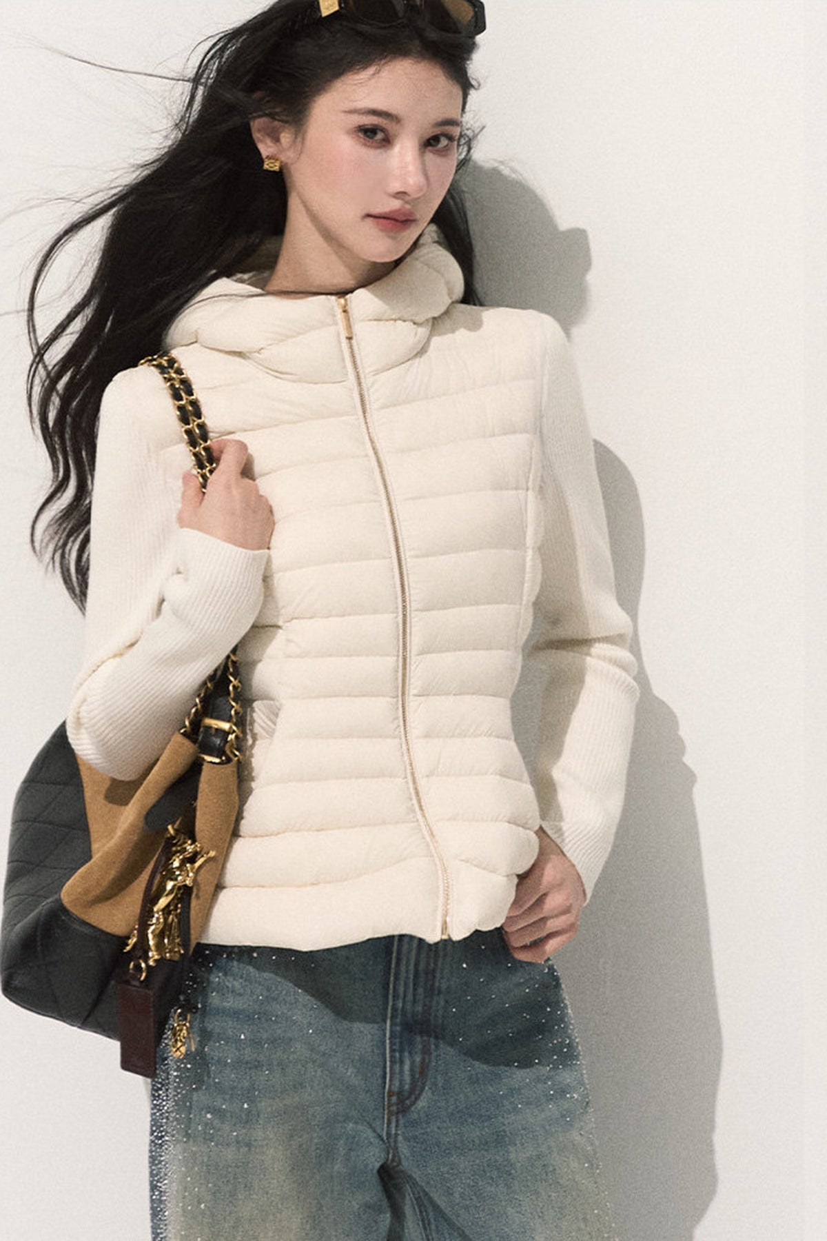 Knitted Patchwork Ribbed Down Jacket