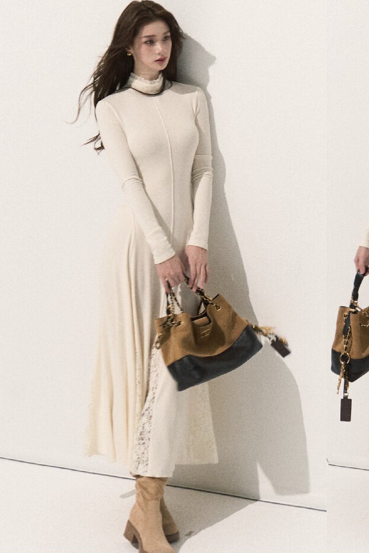 Long-Sleeve High-Neck Knit Dress