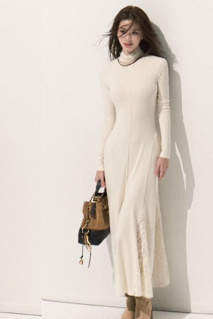 Long-Sleeve High-Neck Knit Dress