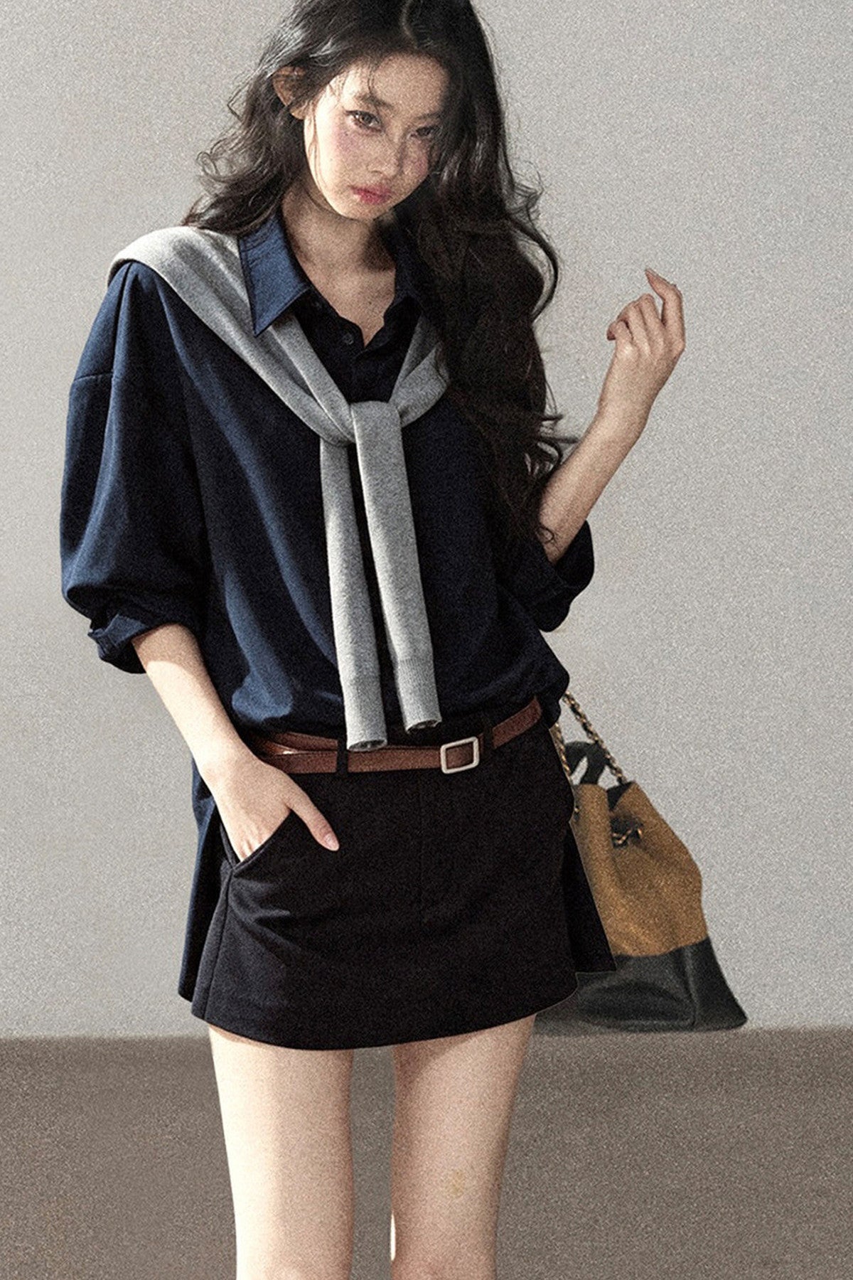 Preppy Layered Polo Dress Set