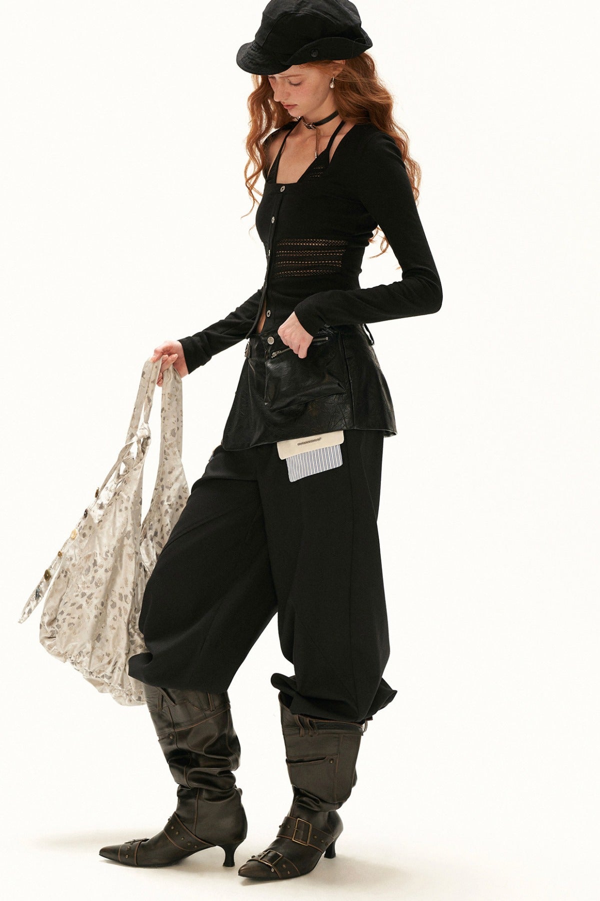 Long-Sleeve Halter Button Hollow-Out Cardigan