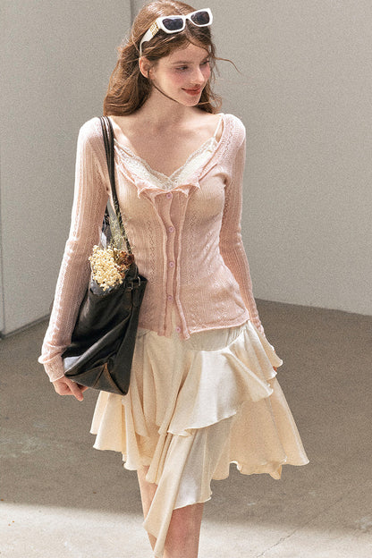 Cardigan sottile in maglia floreale