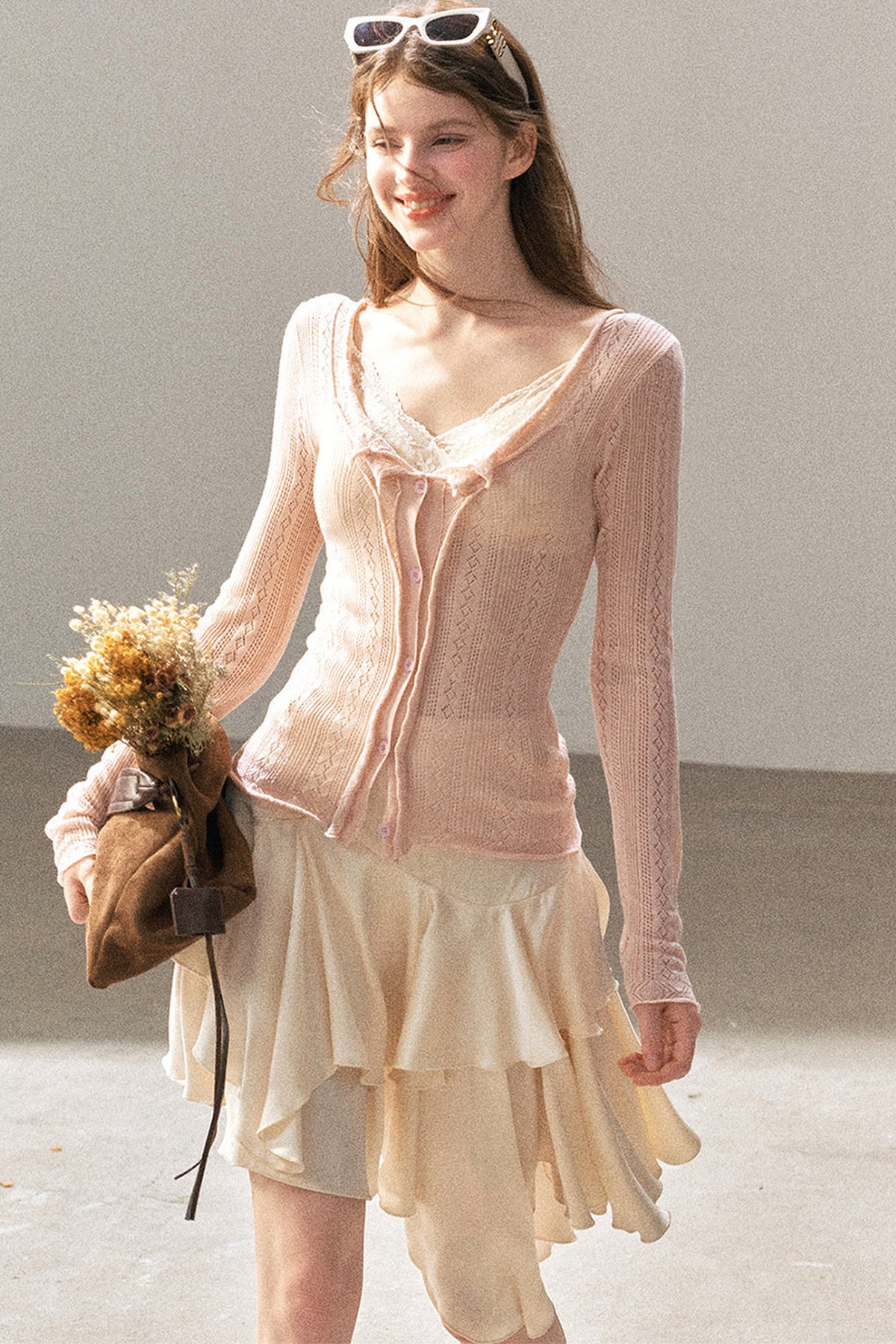 Cardigan sottile in maglia floreale