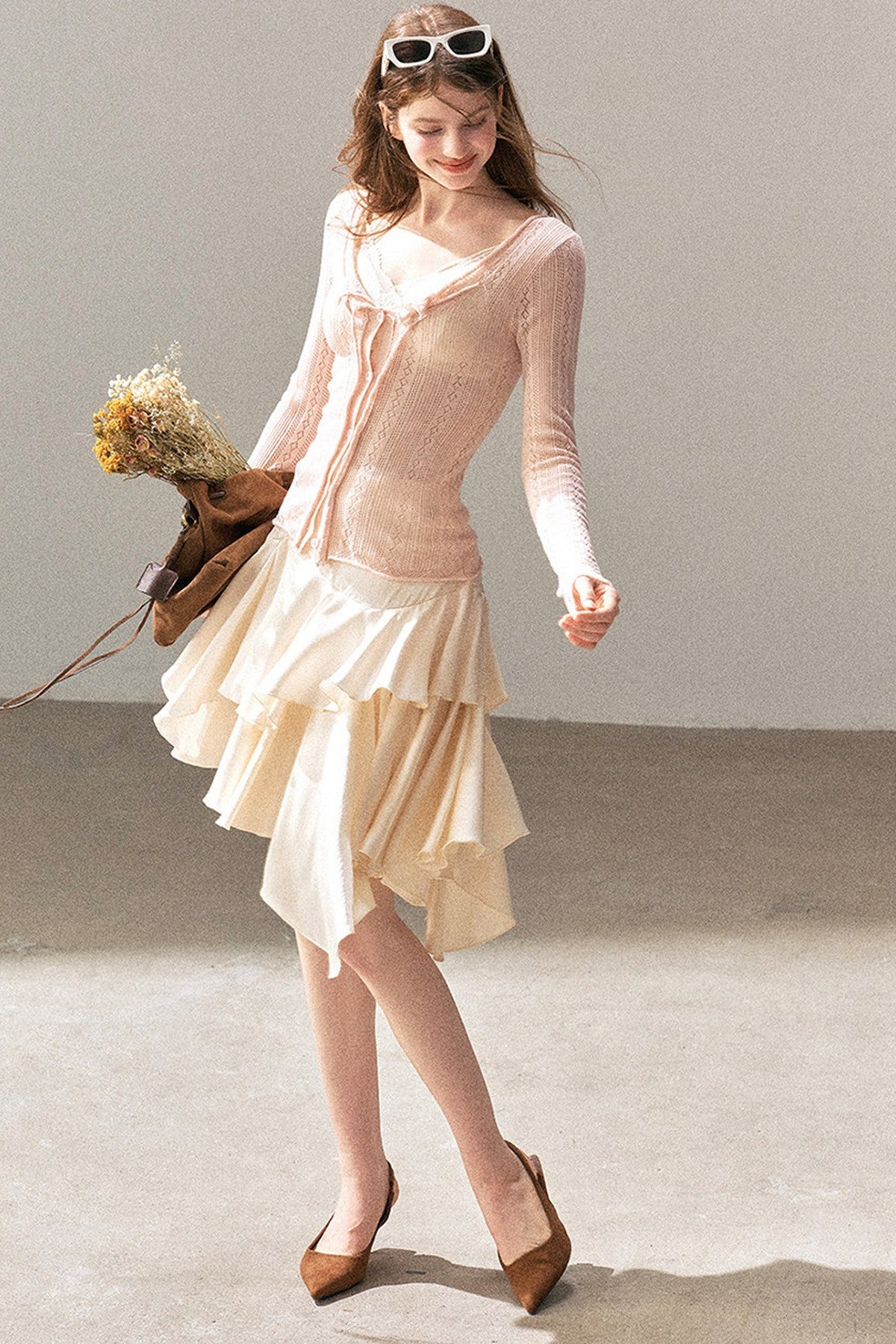 Cardigan sottile in maglia floreale