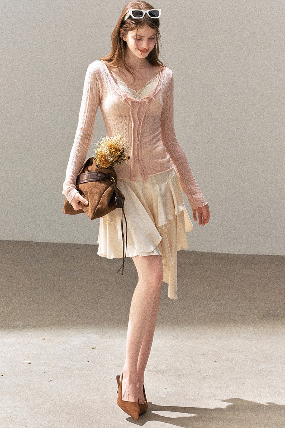Cardigan sottile in maglia floreale