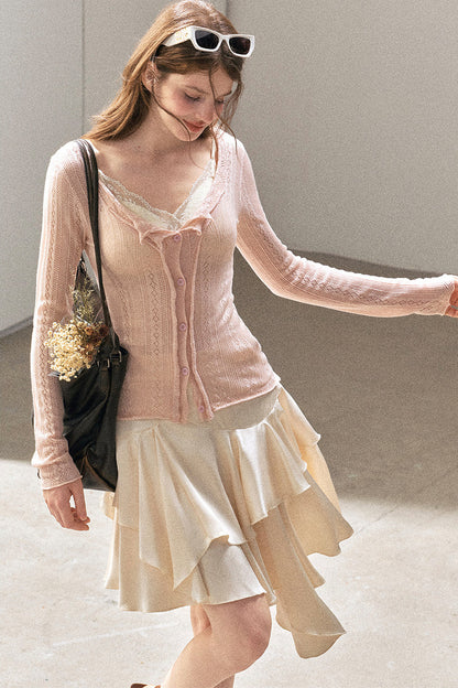 Cardigan sottile in maglia floreale