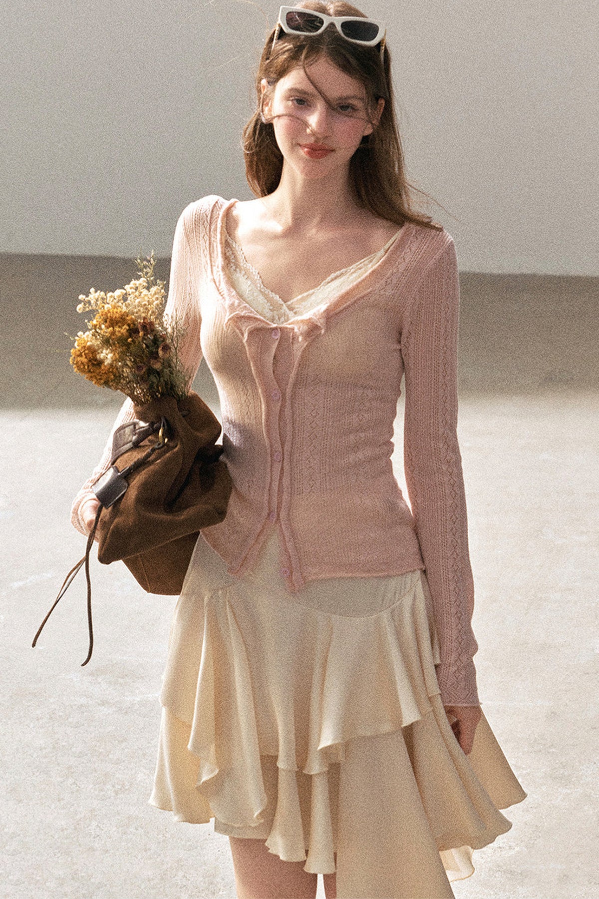 Cardigan sottile in maglia floreale
