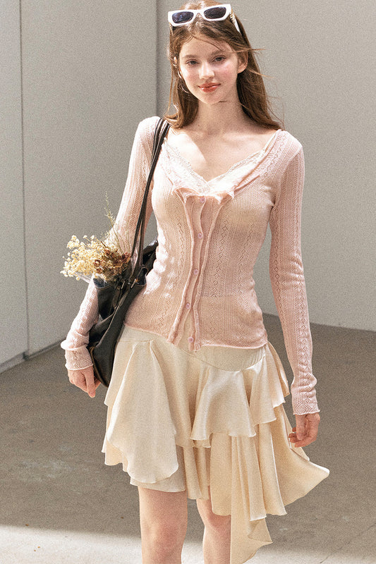 Dünne Strickjacke mit Blumenmuster
