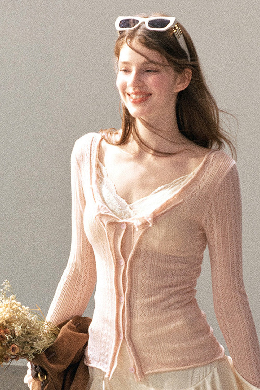 Cardigan sottile in maglia floreale