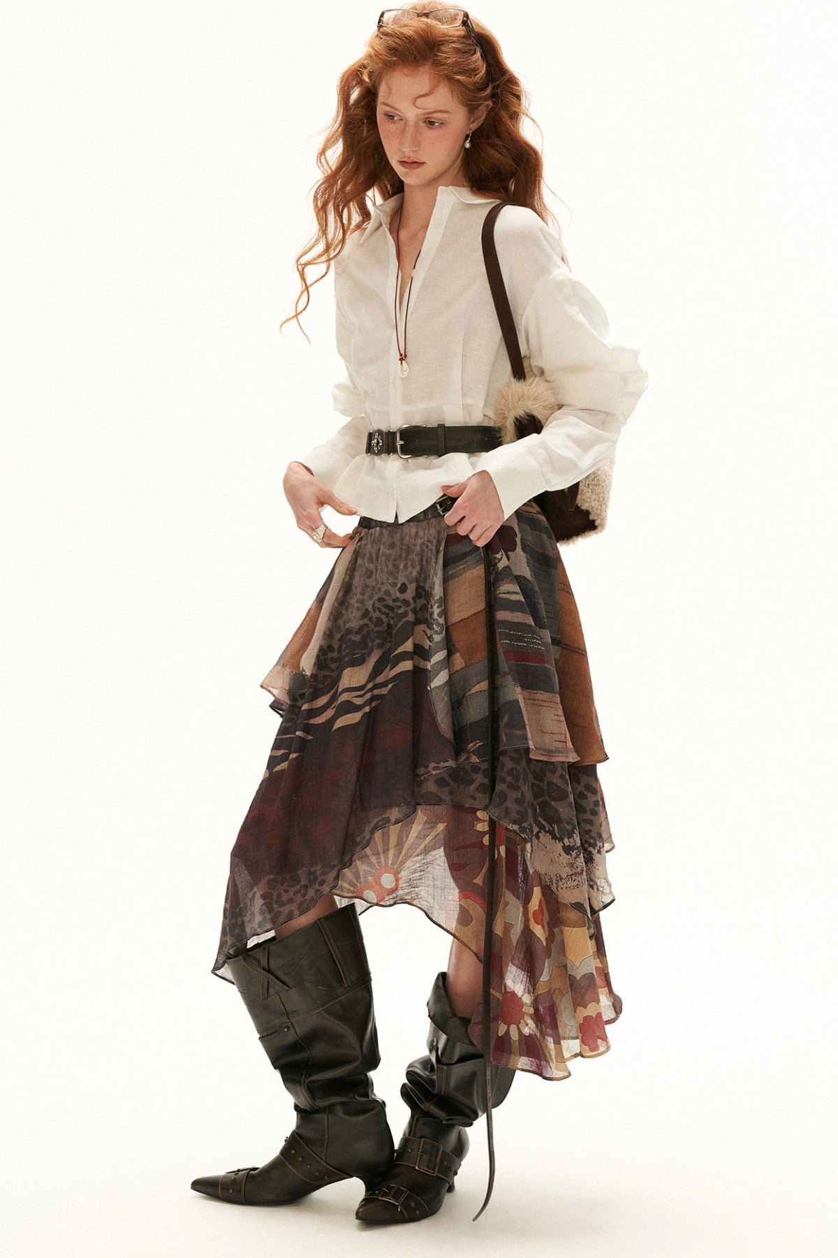 Cotton Linen Ruffle Sleeve Ruffle Hem Shirt